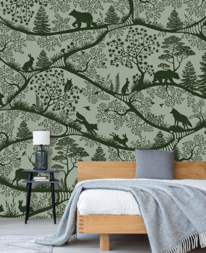 groene aanpasbare bosmuurschildering voor kinderen genaamd Nordic Nature Green groene aanpasbare bosmuurschildering voor kinderen genaamd Nordic Nature Green