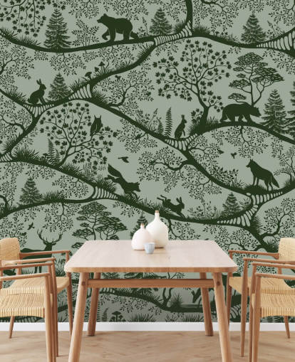 green customizable forest mural for kids called Nordic Nature Green