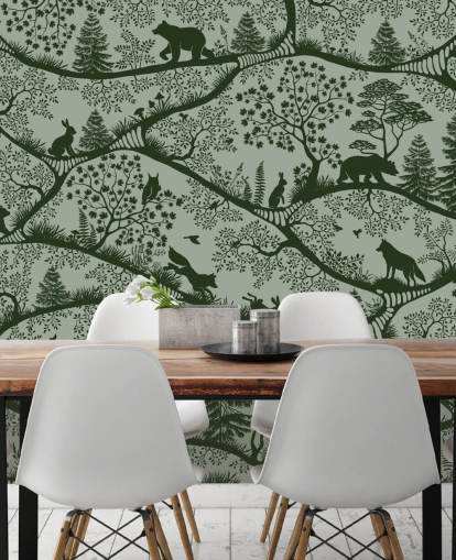 green customizable forest mural for kids called Nordic Nature Green