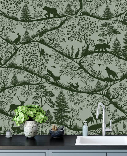 green customisable forest mural for kids called Nordic Nature Green