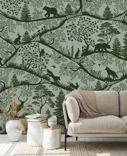 murale forestale personalizzabile verde per bambini chiamato Nordic Nature Green murale forestale personalizzabile verde per bambini chiamato Nordic Nature Green