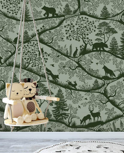 green customisable forest mural for kids called Nordic Nature Green