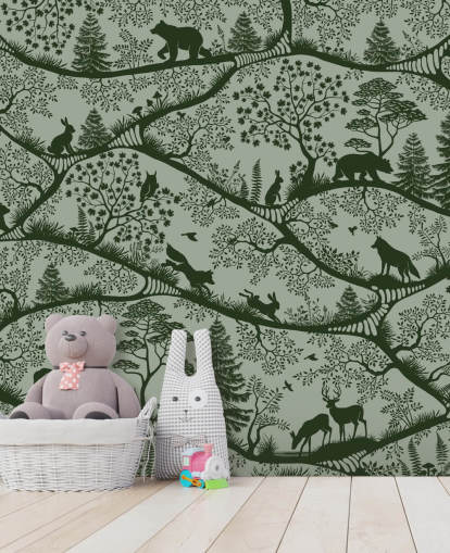 grünes anpassbares Wald-Wandbild für Kinder namens Nordic Nature Green