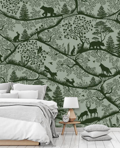 green customizable forest mural for kids called Nordic Nature Green