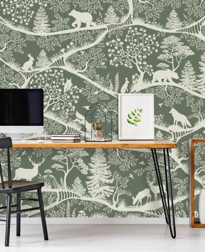 mural forestal para niños llamado Nordic Nature Green White de la gama Oliver Robins