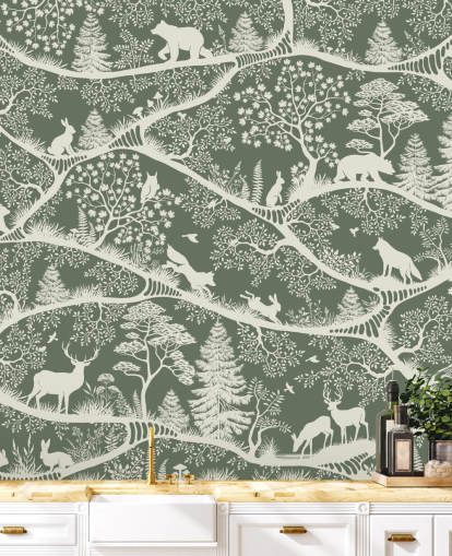 Wald-Wandbild für Kinder namens Nordic Nature Green White aus der Oliver Robins-Serie