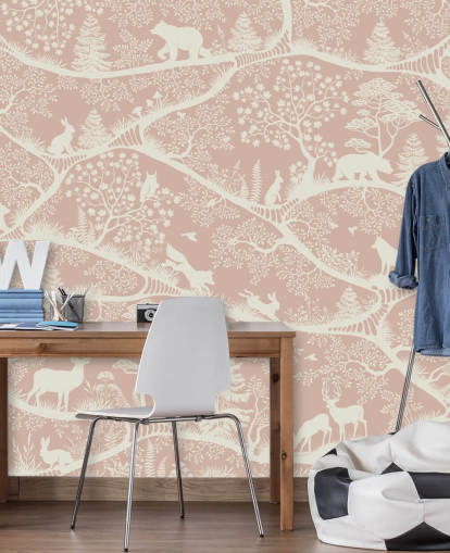 Personalisierbares Kinderzimmer-Wandbild in Rosa und Weiß namens Nordic Nature Pink White von Oliver Robins