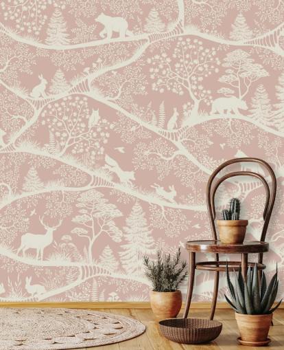 Personalisierbares Kinderzimmer-Wandbild in Rosa und Weiß namens Nordic Nature Pink White von Oliver Robins Personalisierbares Kinderzimmer-Wandbild in Rosa und Weiß namens Nordic Nature Pink White von Oliver Robins