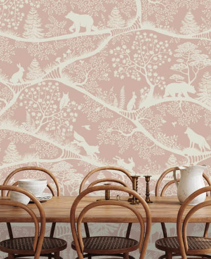 roze en witte aanpasbare kinderkamermuurschildering genaamd Nordic Nature Pink White van Oliver Robins