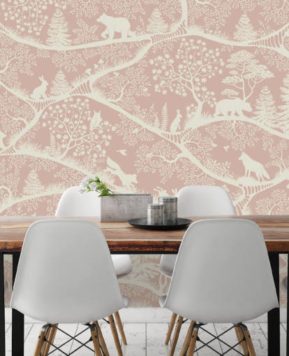 pink and white customizable nursery mural called Nordic Nature Pink White from Oliver Robins pink and white customizable nursery mural called Nordic Nature Pink White from Oliver Robins