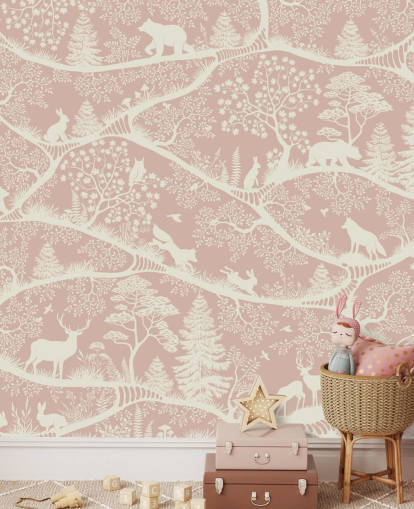 Personalisierbares Kinderzimmer-Wandbild in Rosa und Weiß namens Nordic Nature Pink White von Oliver Robins