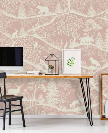 lyserødt og hvidt tilpassbart børnehavevægmaleri kaldet Nordic Nature Pink White fra Oliver Robins lyserødt og hvidt tilpassbart børnehavevægmaleri kaldet Nordic Nature Pink White fra Oliver Robins