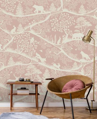 pink and white customisable nursery mural called Nordic Nature Pink White from Oliver Robins pink and white customisable nursery mural called Nordic Nature Pink White from Oliver Robins