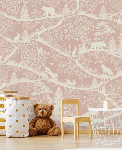 lyserødt og hvidt tilpassbart børnehavevægmaleri kaldet Nordic Nature Pink White fra Oliver Robins lyserødt og hvidt tilpassbart børnehavevægmaleri kaldet Nordic Nature Pink White fra Oliver Robins