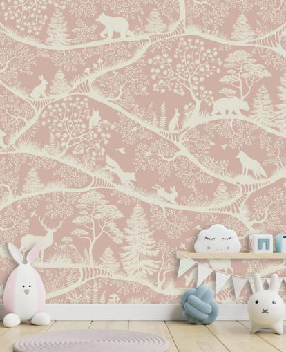 lyserødt og hvidt tilpassbart børnehavevægmaleri kaldet Nordic Nature Pink White fra Oliver Robins lyserødt og hvidt tilpassbart børnehavevægmaleri kaldet Nordic Nature Pink White fra Oliver Robins