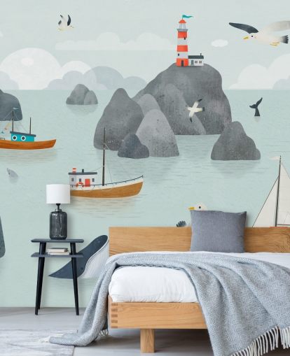 customizable children's sea life mural called Seaside Stories from the Oliver Robins collection