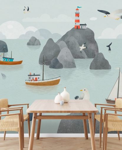 customizable children's sea life mural called Seaside Stories from the Oliver Robins collection