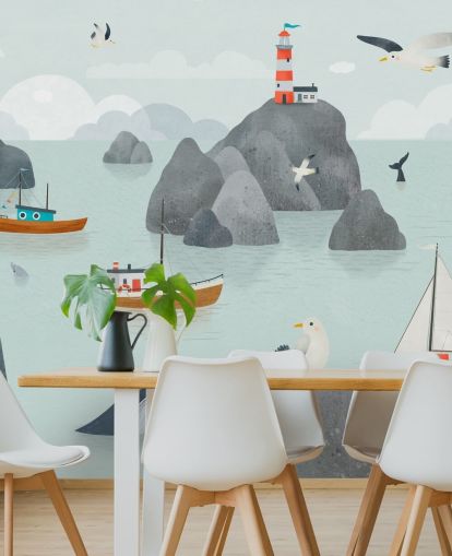 customisable children's sea life mural called Seaside Stories from the Oliver Robins collection