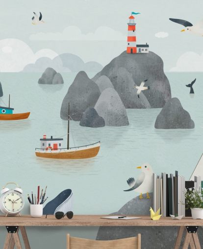 customizable children's sea life mural called Seaside Stories from the Oliver Robins collection