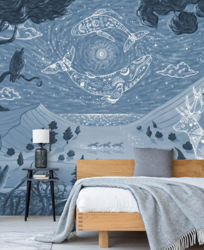 customisable animal mural called Spirit Night Blue for children's bedrooms and nurseries customisable animal mural called Spirit Night Blue for children's bedrooms and nurseries
