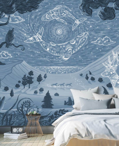 customisable animal mural called Spirit Night Blue for children's bedrooms and nurseries