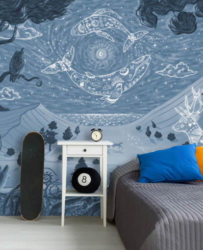 customisable animal mural called Spirit Night Blue for children's bedrooms and nurseries