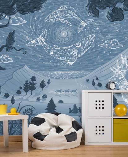 customisable animal mural called Spirit Night Blue for children's bedrooms and nurseries