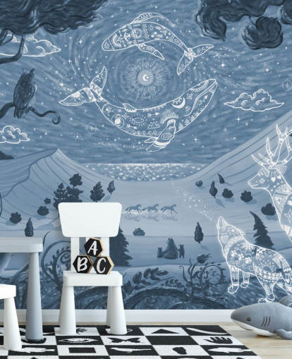 customisable animal mural called Spirit Night Blue for children's bedrooms and nurseries customisable animal mural called Spirit Night Blue for children's bedrooms and nurseries