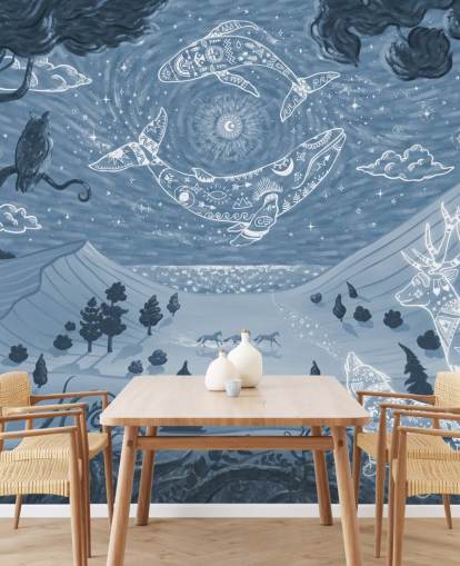 customizable animal mural called Spirit Night Blue for children's bedrooms and nurseries