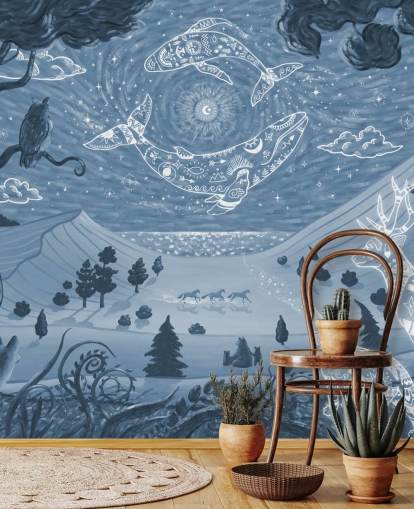 customisable animal mural called Spirit Night Blue for children's bedrooms and nurseries