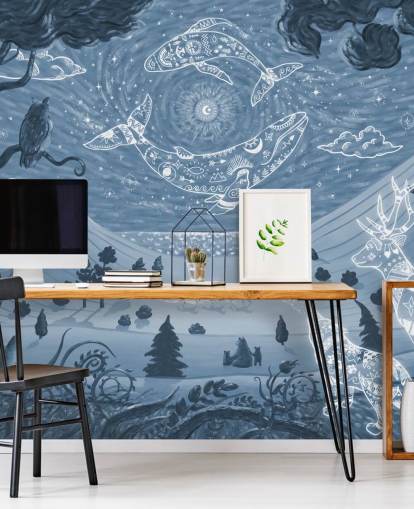 mural de animales personalizable llamado Spirit Night Blue para dormitorios y guarderías infantiles mural de animales personalizable llamado Spirit Night Blue para dormitorios y guarderías infantiles