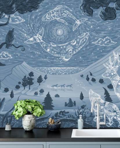 customisable animal mural called Spirit Night Blue for children's bedrooms and nurseries