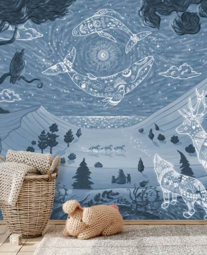 anpassningsbar djurväggmålning kallad Spirit Night Blue för barns sovrum och plantskolor anpassningsbar djurväggmålning kallad Spirit Night Blue för barns sovrum och plantskolor