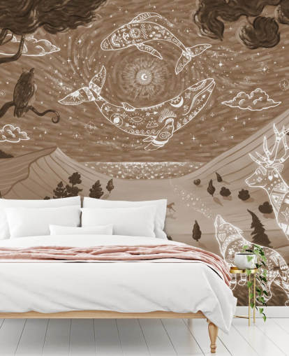 customizable kids animal mural called Spirit Night Brown from the Oliver Robins collection