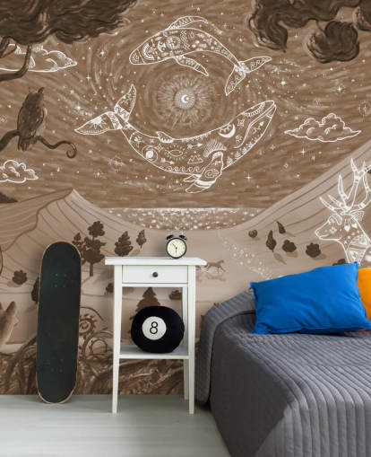 mural de animales para niños personalizable llamado Spirit Night Brown de la colección Oliver Robins