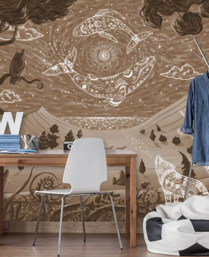 customisable kids animal mural called Spirit Night Brown from the Oliver Robins collection customisable kids animal mural called Spirit Night Brown from the Oliver Robins collection