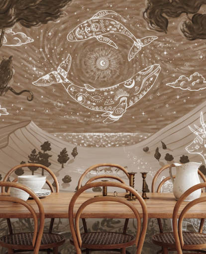 customisable kids animal mural called Spirit Night Brown from the Oliver Robins collection