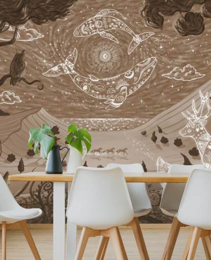 murale personalizzabile con animali per bambini chiamato Spirit Night Brown della collezione Oliver Robins