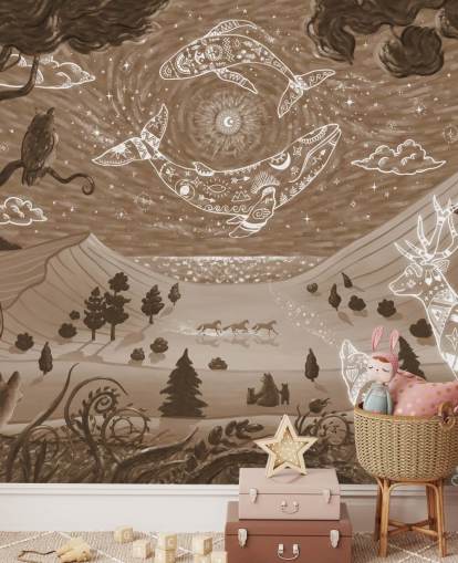 customisable kids animal mural called Spirit Night Brown from the Oliver Robins collection
