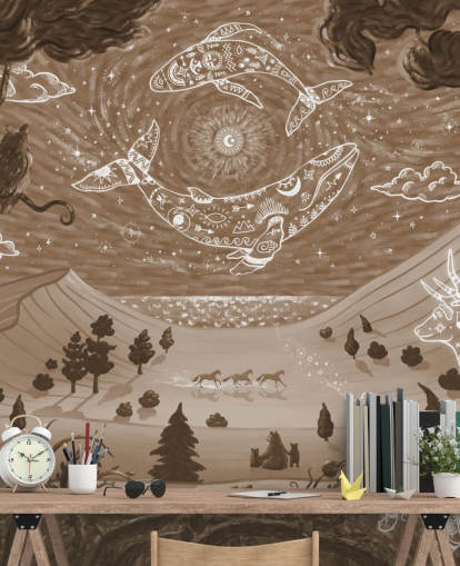 customizable kids animal mural called Spirit Night Brown from the Oliver Robins collection