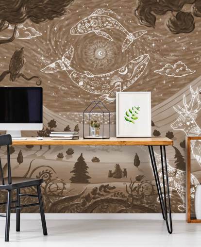 aanpasbare dierenmuurschildering voor kinderen genaamd Spirit Night Brown uit de Oliver Robins-collectie