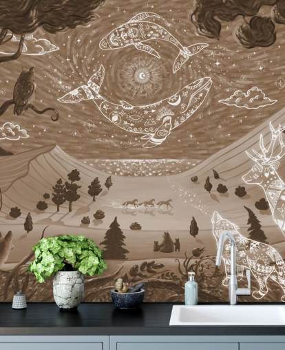 peinture murale animalière personnalisable pour enfants appelée Spirit Night Brown de la collection Oliver Robins