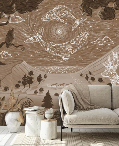 customisable kids animal mural called Spirit Night Brown from the Oliver Robins collection