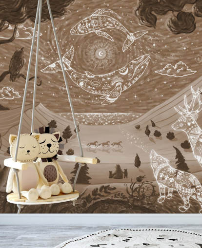 peinture murale animalière personnalisable pour enfants appelée Spirit Night Brown de la collection Oliver Robins