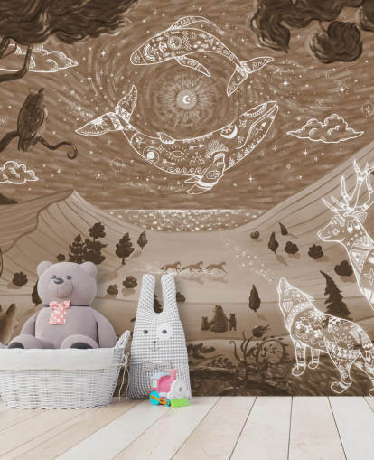 mural de animales para niños personalizable llamado Spirit Night Brown de la colección Oliver Robins mural de animales para niños personalizable llamado Spirit Night Brown de la colección Oliver Robins