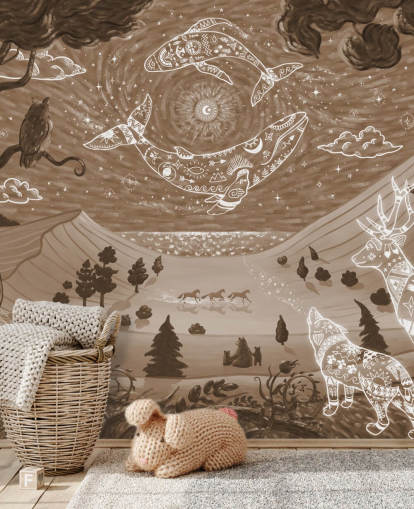 personalisierbares Tier-Wandbild für Kinder namens Spirit Night Brown aus der Oliver Robins-Kollektion