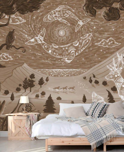 customizable kids animal mural called Spirit Night Brown from the Oliver Robins collection