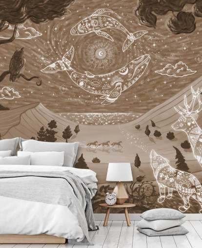 aanpasbare dierenmuurschildering voor kinderen genaamd Spirit Night Brown uit de Oliver Robins-collectie