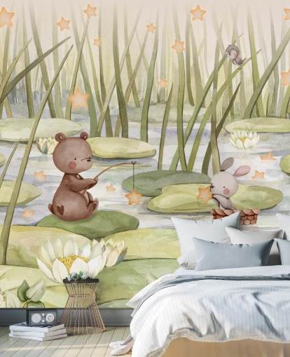 mural infantil verde chamado Starry Pond da coleção Oliver Robins mural infantil verde chamado Starry Pond da coleção Oliver Robins