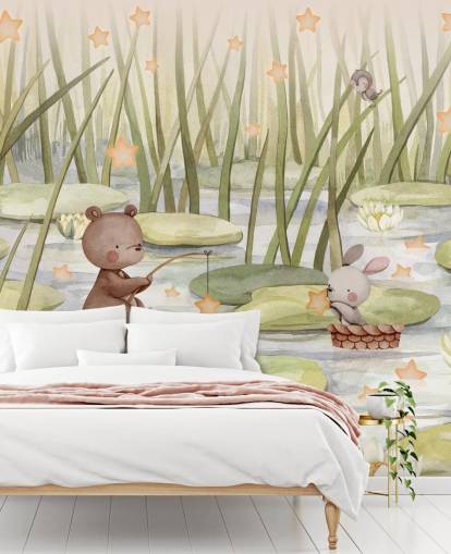 green kids mural called Starry Pond from the Oliver Robins collection